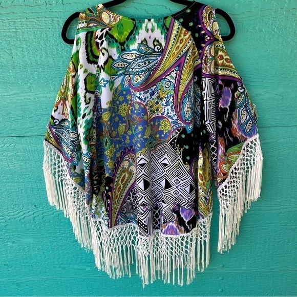 CHICO’S RETRO MACRAMÉ FRINGE PAISLEY MOD TUNIC TOP SIZE LARGE EUC - Picture 3 of 12